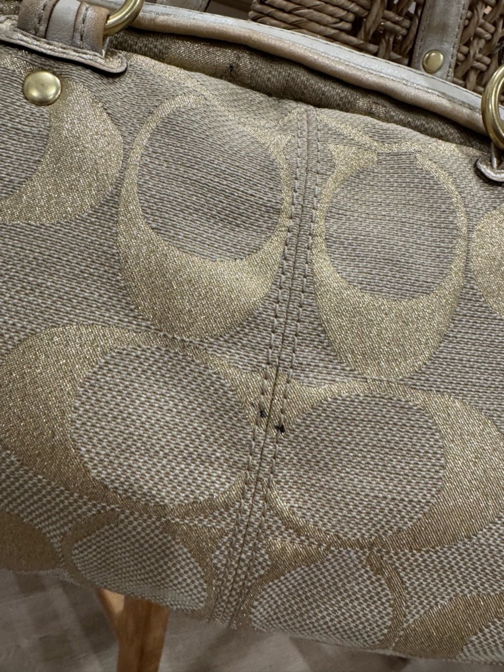 Coach VTG Metallic Gold Bonnie Linen Lurex Satchel Shoulder Handbag Purse #13502 - Picture 11 of 17